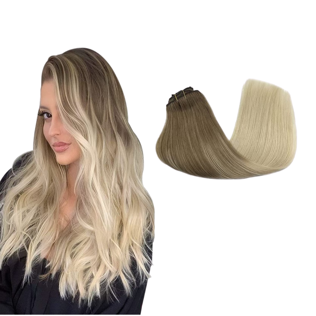 Sassy Hair Extensions - Mocha Rooted Platinum (6D Hair Gun Extension)